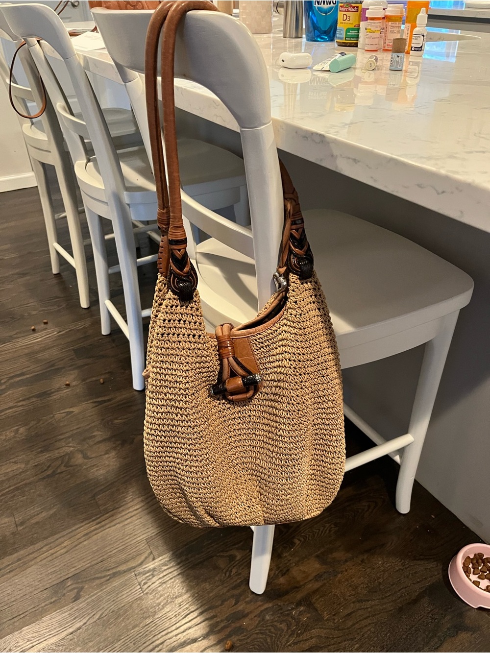 Brighton Woven Straw Shoulder Bag with Brown Leather Accents